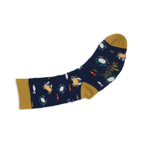 An image of Navy Crabs, calf-length sock by Doris & Dude