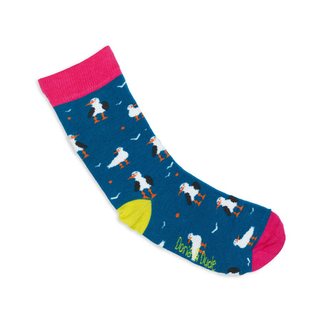An image of Teal Seagulls, calf-length sock by Doris & Dude