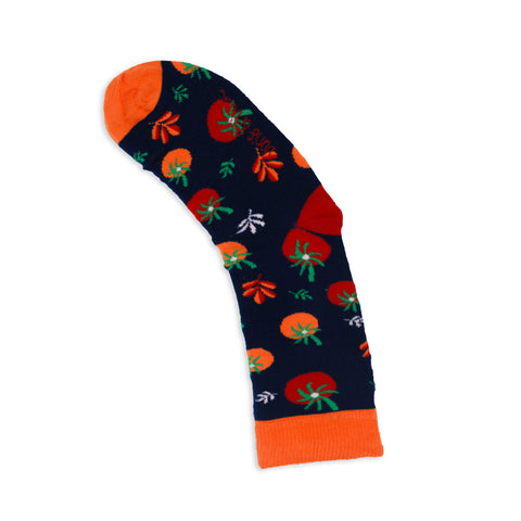 An image of Navy Tomatoes, calf-length sock by Doris & Dude
