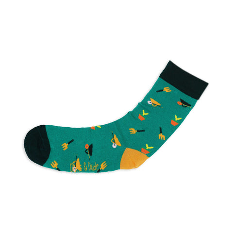 An image of Green Gardening, calf-length sock by Doris & Dude