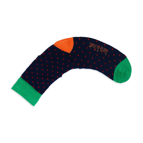 An image of Navy Spot, calf-length sock by Doris & Dude