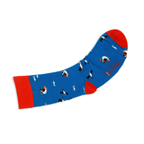An image of Teal Puffin, calf-length sock by Doris & Dude