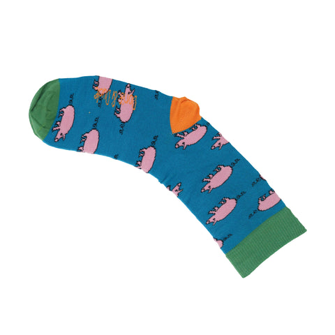 An image of Teal Pigs, calf-length sock by Doris & Dude