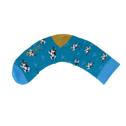 An image of Teal Cow, calf-length sock by Doris & Dude