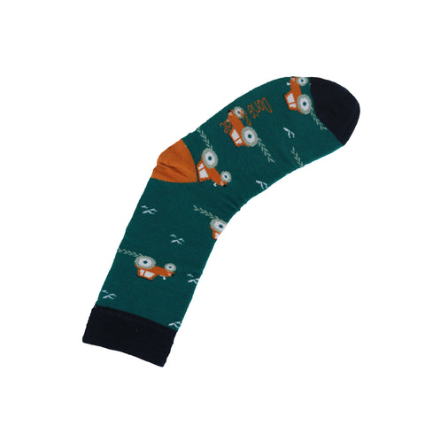 An image of Green Tractor, calf-length sock by Doris & Dude