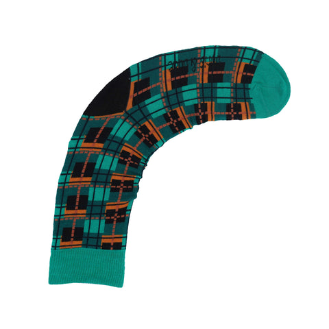 An image of Green Plaid, calf-length sock by Doris & Dude