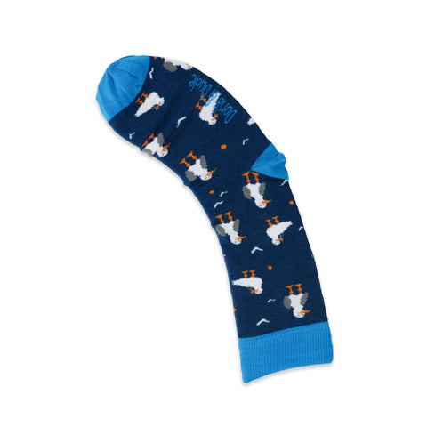 An image of Navy Seagull, calf-length sock by Doris & Dude