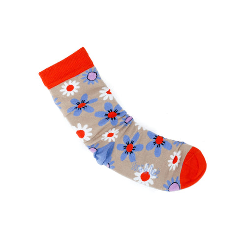 An image of Sand Flowers, calf-length sock by Doris & Dude