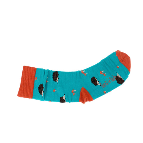 An image of Green Hedgehog, calf-length sock by Doris & Dude