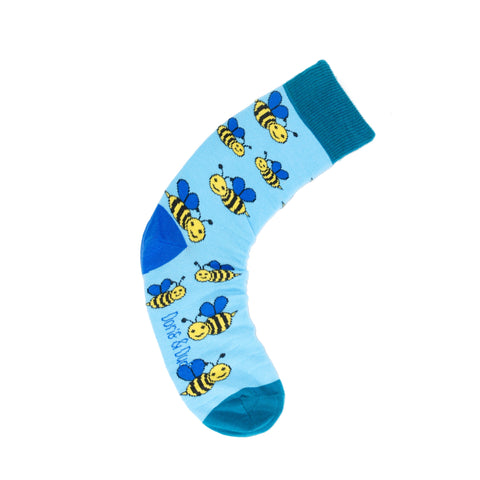 An image of Sky Blue Bee, calf-length sock by Doris & Dude