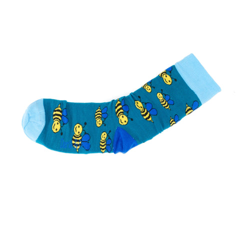 An image of Teal Bee, calf-length sock by Doris & Dude