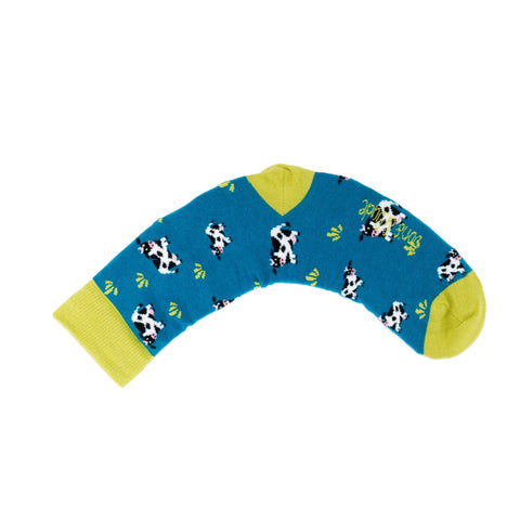 An image of Teal Cow, calf-length sock by Doris & Dude