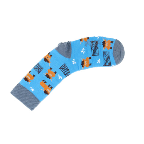 An image of Blue Highland Cow, calf-length sock by Doris & Dude